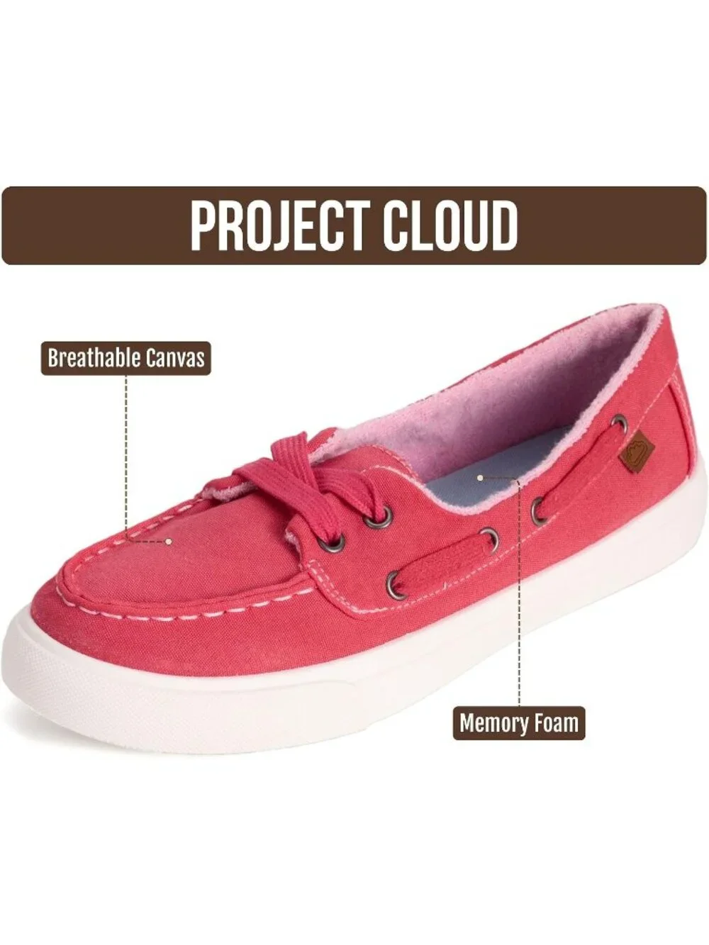 Womens Red Canvas Project Cloud Canvas Sneakers Memory Foam Slip On Loafers